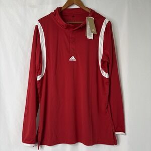 Adidas Men's L Icon Pulse Shooter Warm Up Red Pullover Hooded Active‎ Shirt NEW